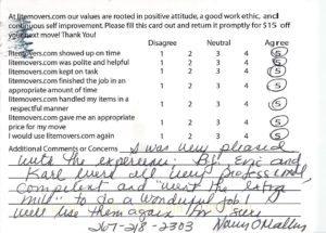 I was very please with the experience. BJ, Eric and Karl were all very professional, competent and "went the extra mile" to do a wonderful job! We'll use them again for sure