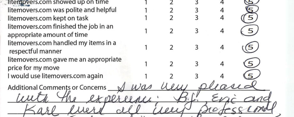 I was very please with the experience. BJ, Eric and Karl were all very professional, competent and "went the extra mile" to do a wonderful job! We'll use them again for sure
