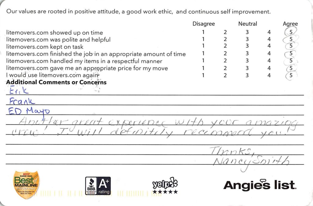 ANOTHER GREAT MOVE | LiteMovers Another great experience with your amazing crew! I will definitely recommend you!