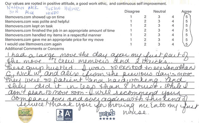 We’re thrilled to share this incredible review from a customer celebrating a major milestone — moving into their first home! “I had a large move the day after my first part of the move — 7 crew members and 2 trucks. These guys hustled. I was so excited to see Jonathan, Nick, and Alex from the previous day’s move. They were so patient and hardworking, and they did it in less than 8 hours. While I don’t plan to move again soon, I will recommend your company over and over again with this kind of service! Thank you for moving me into my first house!” — Gladwyne, PA Customer A huge thank-you to our 7-person crew, including Jonathan, Nick, and Alex, for delivering an efficient, hardworking, and seamless moving experience. Helping someone move into their first home is something we take great pride in — and we’re honored to be part of that moment. Planning a move? 👉 Get your free and easy quote here: https://litemovers.com/moving-estimate.html