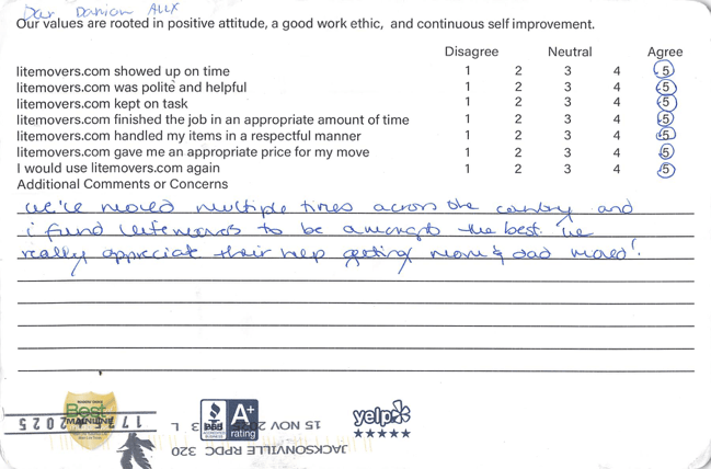 We’re grateful to share this thoughtful review from a customer with extensive moving experience: “We’ve moved multiple times across the country and I find Litemovers to be amongst the best. We really appreciate their help getting my Mom & Dad moved!” — Wayne, PA Customer A big thank-you to Dar, Damian, and Alex for providing dependable, caring service. Helping families through important transitions is something we take great pride in, and we truly appreciate customers who trust us with their most meaningful moves. Planning an upcoming move? 👉 Get your free and easy quote here: https://litemovers.com/moving-estimate.html