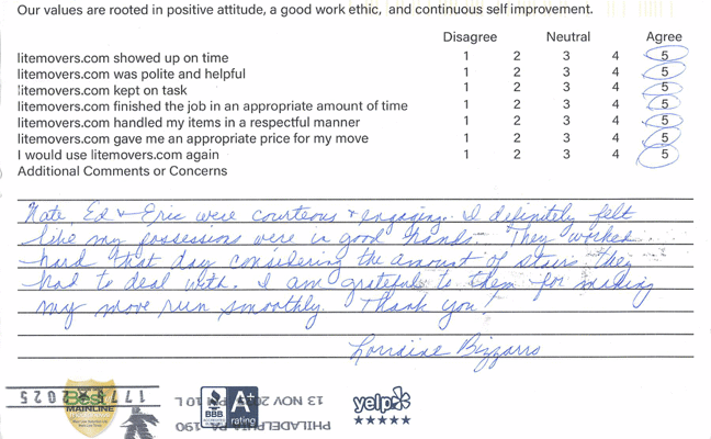 We’re happy to share this kind review from a recent customer: “Nate, Ed, and Eric were courteous and engaging. I definitely felt like my possessions were in good hands. They worked hard that day considering the number of stairs they had to deal with. I am grateful to them for helping my move run smoothly. Thank you!” — King of Prussia, PA Customer A big thank-you to Ed M., Nate, and Eric for their professionalism, positive attitudes, and hard work — especially on a stair-heavy move! We truly appreciate our customers taking the time to share their experiences. Planning an upcoming move? 👉 Get your free and easy quote here: https://litemovers.com/moving-estimate.html