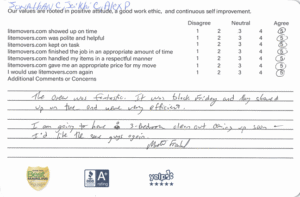 We’re happy to share this great feedback from a recent customer who trusted us on one of the busiest days of the year: “The crew were fantastic. It was Black Friday and they showed up on time and were very efficient. I am going to have a 3-bedroom clean-out coming up and I would like the same group of guys again.” — Narberth, PA Customer Big thanks to Jon, Khi, and Alex for delivering prompt, efficient service — even on Black Friday! We love hearing when customers request the same team again; it’s one of the best compliments our crews can receive. Planning a move or clean-out? 👉 Get your free and easy quote here: https://litemovers.com/moving-estimate.html