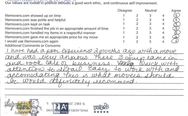 We’re grateful to share this review from a customer who came to us after a difficult moving experience elsewhere: “I had a poor experience two months ago with another mover and was very anxious. These three guys came in and took care of business. Quick with attention to detail, easy to work with, and accommodating. This is what moves should be. Would definitely recommend!” — Phoenixville, PA Customer A huge thank-you to Jon, Nick, and Alex for restoring confidence and delivering a smooth, stress-free move. Helping customers feel comfortable and taken care of is exactly what we strive for. Planning a move? 👉 Get your free and easy quote here: https://litemovers.com/moving-estimate.html