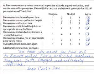 5 Star Review Sean Carl Ian | LiteMovers Movers West Chester to Kennett Square