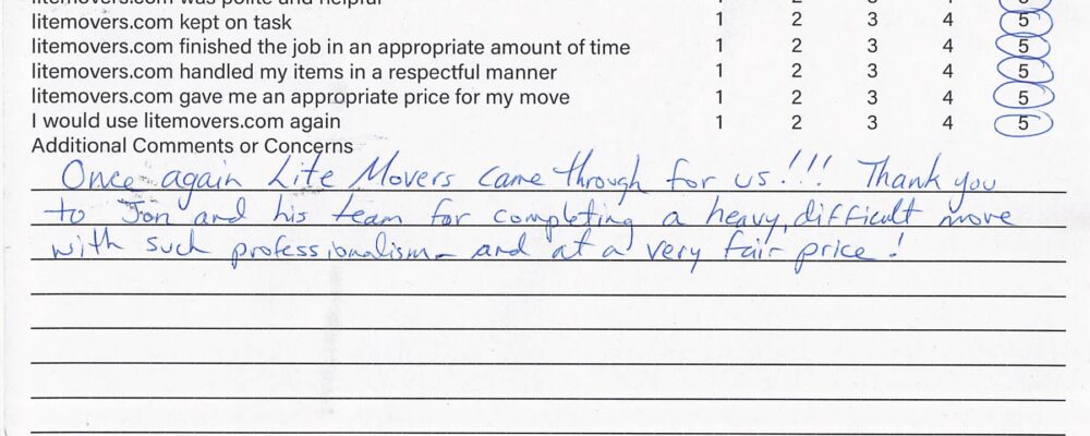 We’re proud to share this great feedback from a returning customer: “Once again LiteMovers came through for us! Thank you to Jon and his team for completing a heavy, difficult move with such professionalism and at a very fair price!” — Berwyn, PA Customer A big thank-you to Jonathan, Nick, Alex, and Emanuel for handling a challenging move with professionalism, efficiency, and care. We truly appreciate our repeat customers and the trust they continue to place in our team. Planning a move soon? 👉 Get your free and easy quote here: https://litemovers.com/moving-estimate.html