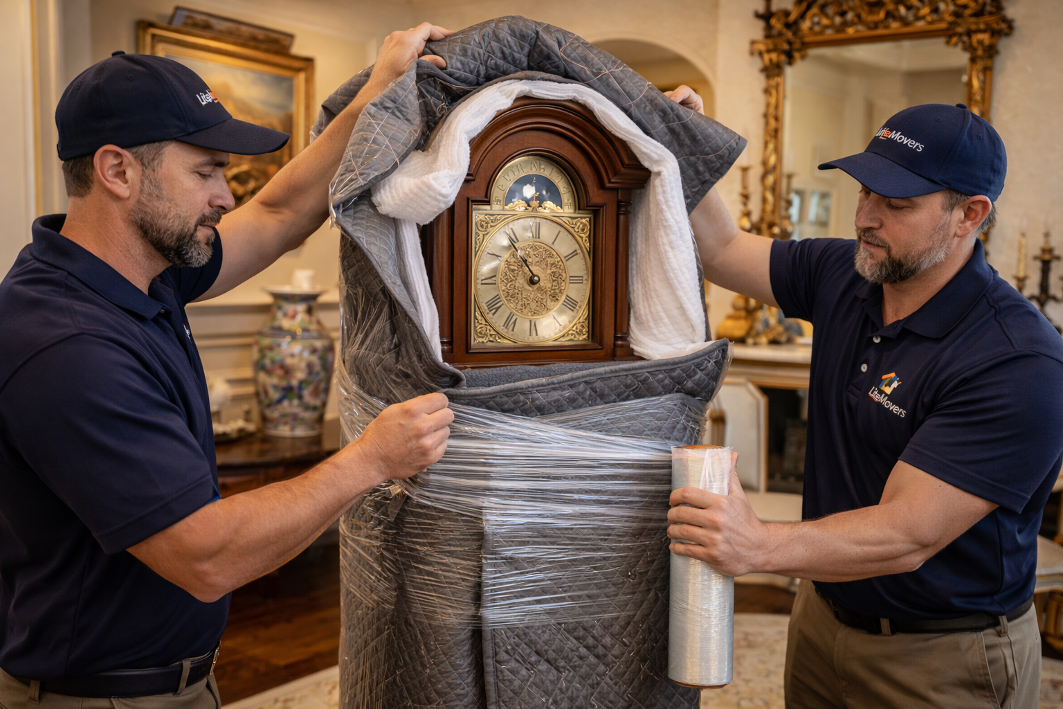 LiteMovers crew professionally packing fragile items for interstate move