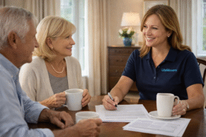 moves for seniors | LiteMovers couple meeting with a senior move specialists