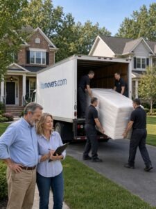 Movers loading a truck on the main line