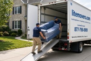 How to move a sectional dofa | LiteMovers 2 Litemovers loading a sectional sofa on the main line