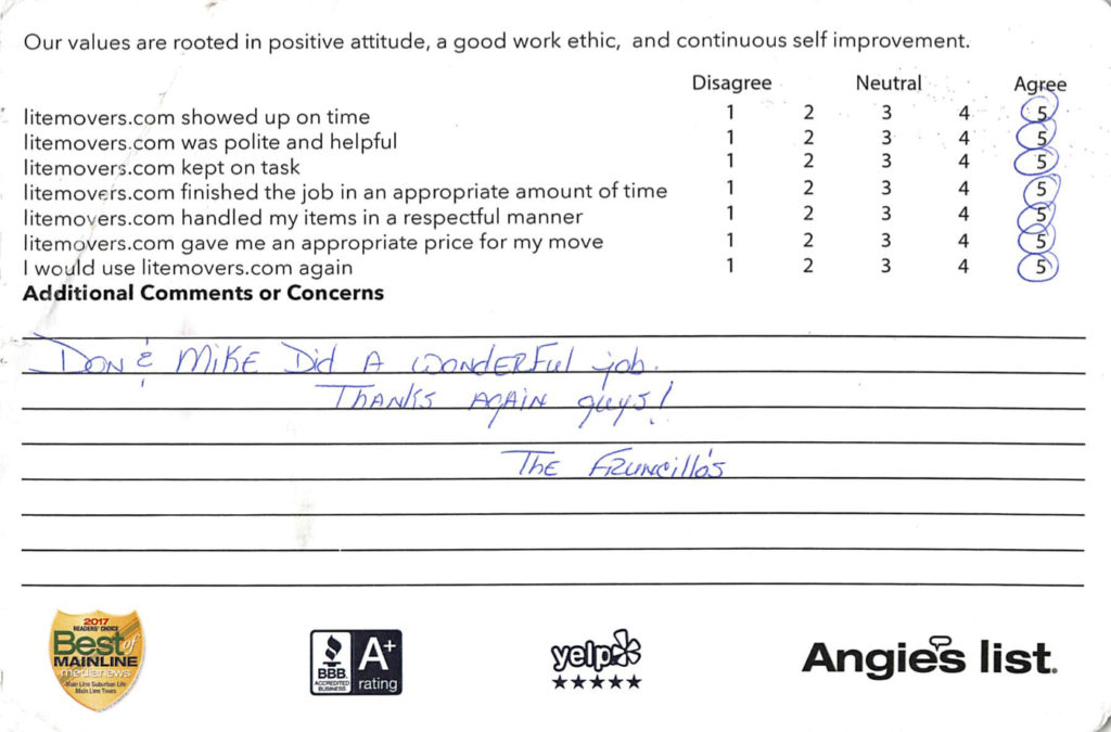 Wonderful Job! | LiteMovers 5 Star Review Don and Mike