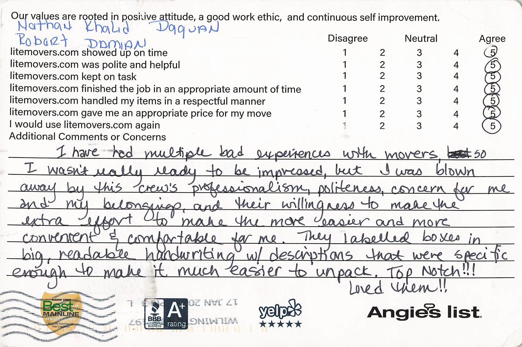 Testimonial about litemovers the best movers in bala cynwyd