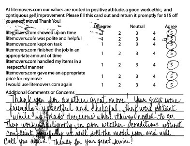 Thank you for another great move! Your guys were friendly, respectful, and helpful. They were patient while we made decisions where things needed to go. They worked diligently in poor weather conditions without complaint. Hopefully we will sell the model soon and will call you again! Thanks for your great service.