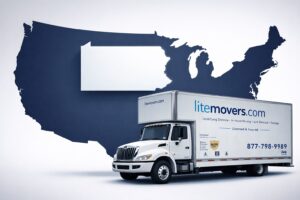 LiteMovers Pennsylvania Moving Services | LiteMovers LiteMovers truck with USA map highlighting Pennsylvania - professional interstate and long-distance moving from PA local moving
