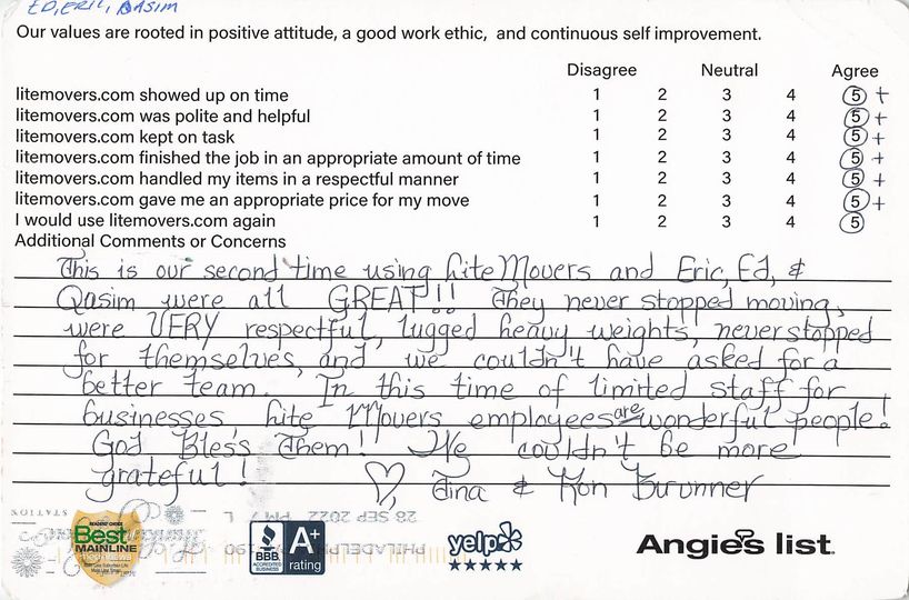 movers near swarthmore | LiteMovers Swarthmore movers near me testimonial