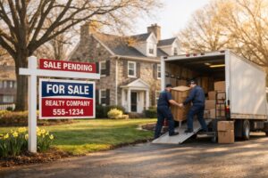 home for sale in chester county with movers out front