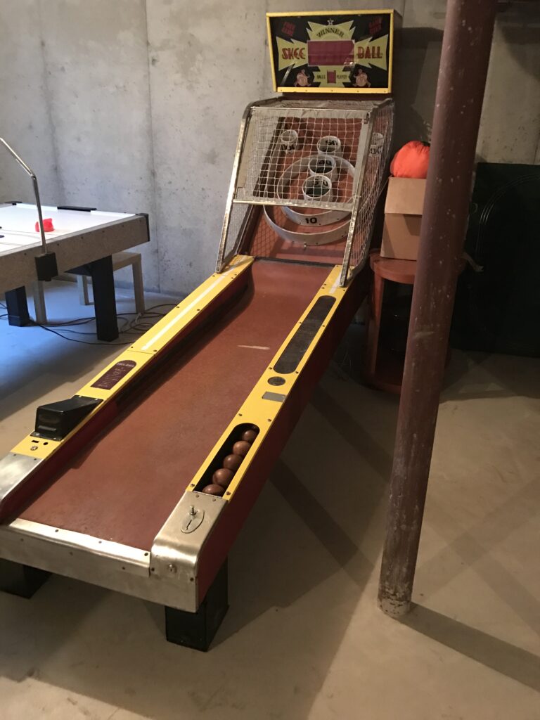 west-norriton-moving-arcade-games | LiteMovers Ski ball machine in the basement of a house in west norriton that we are preparing to move